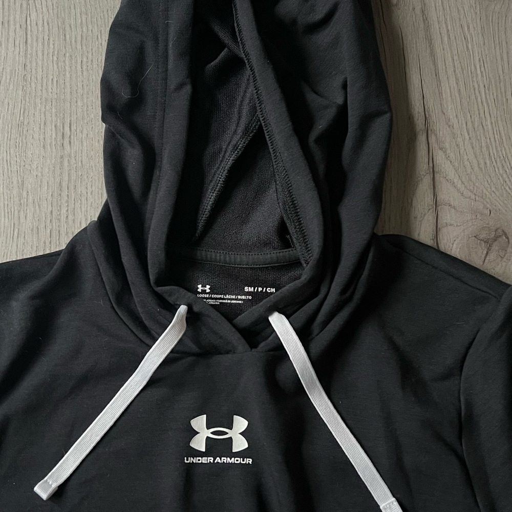 Under Armour Black Hoodie with White Drawstrings